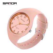 Sanda 6056 Arabic Numerals Quartz Wristwatches Kids Waterproof Silicone Japan Movt Watch
